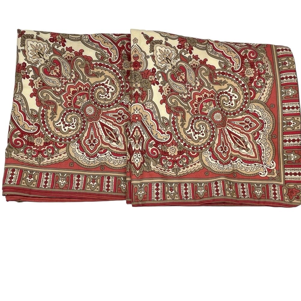 Pair Pottery Barn Euro Shams 24x24 Paisley Rich Rust/Cream/Taupe Linen Blend
